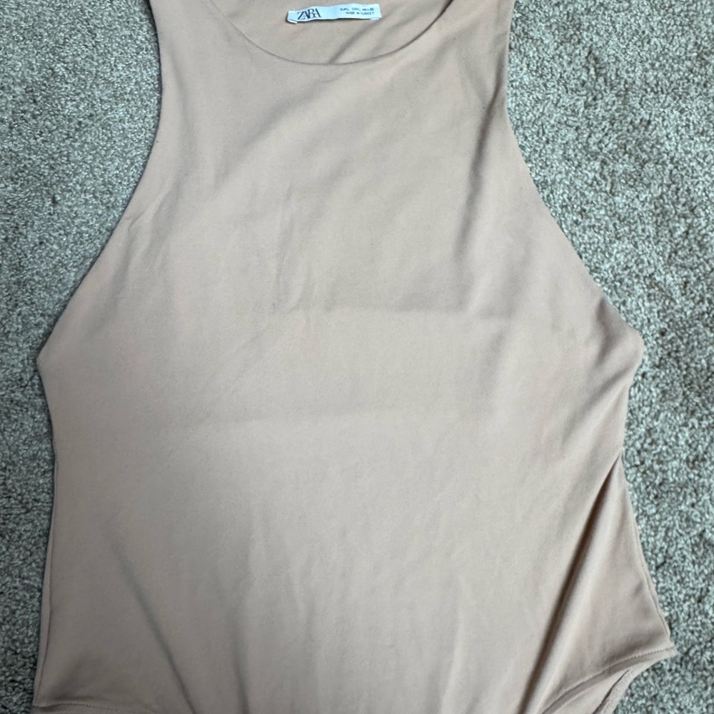 Zara Tan Cut Out Fitted Bodysuit